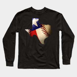 Texas Baseball Lover Map of State of Texas Flag Long Sleeve T-Shirt